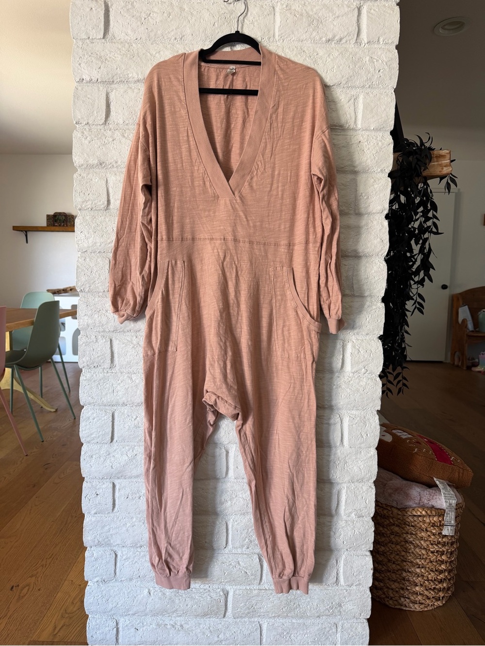 Free People Blush Pink V-Neck Jumpsuit